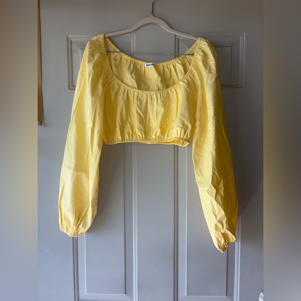 Reformation yellow boho puff sleeve crop top size M